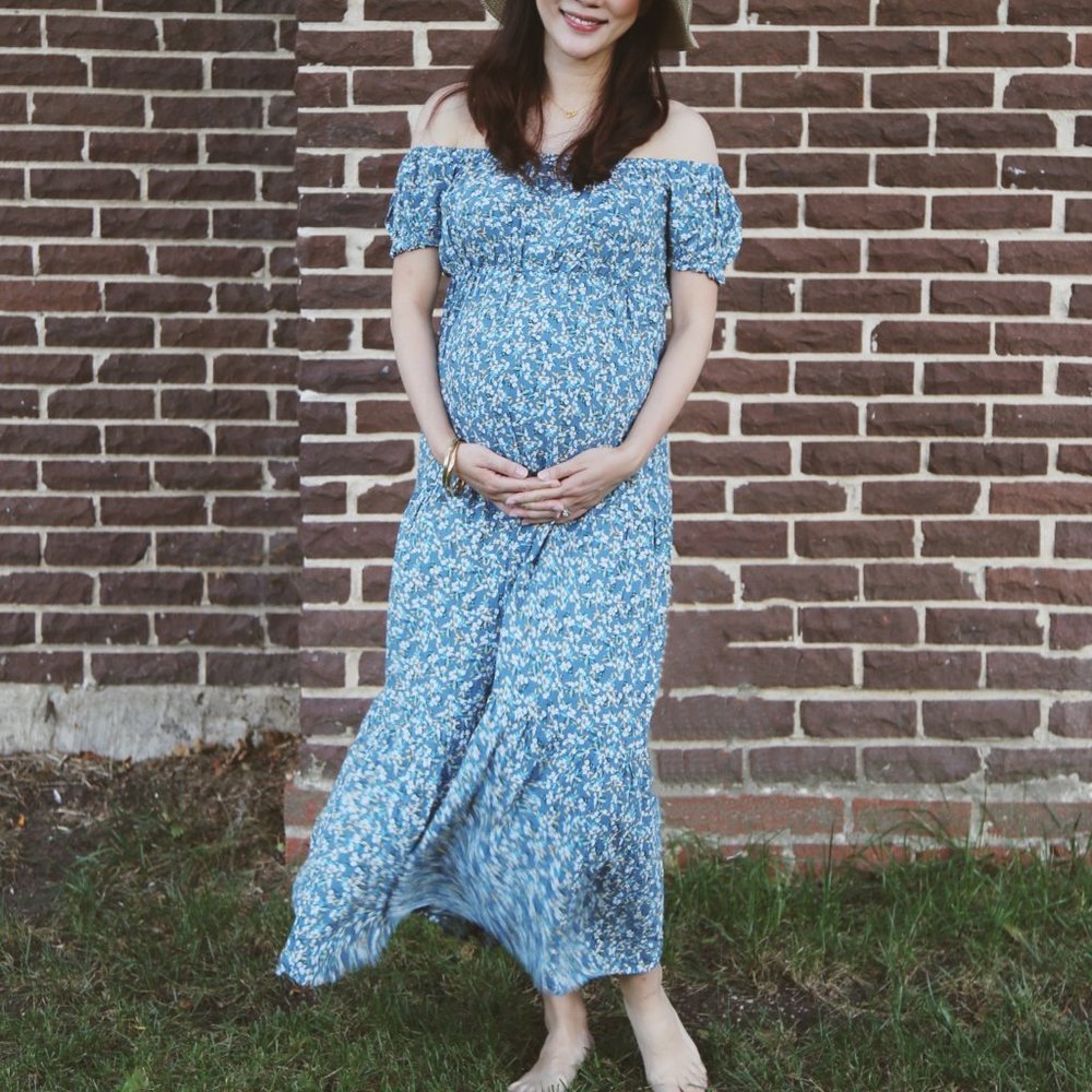 PinkBlush Teal Floral Off Shoulder Tiered Maternity Dress Size S